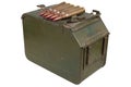 Metal Ammo Can for ammunition belt and 12.7Ãâ108mm cartridges for a 12.7 mm heavy machine gun DShK used by the former Soviet Union Royalty Free Stock Photo